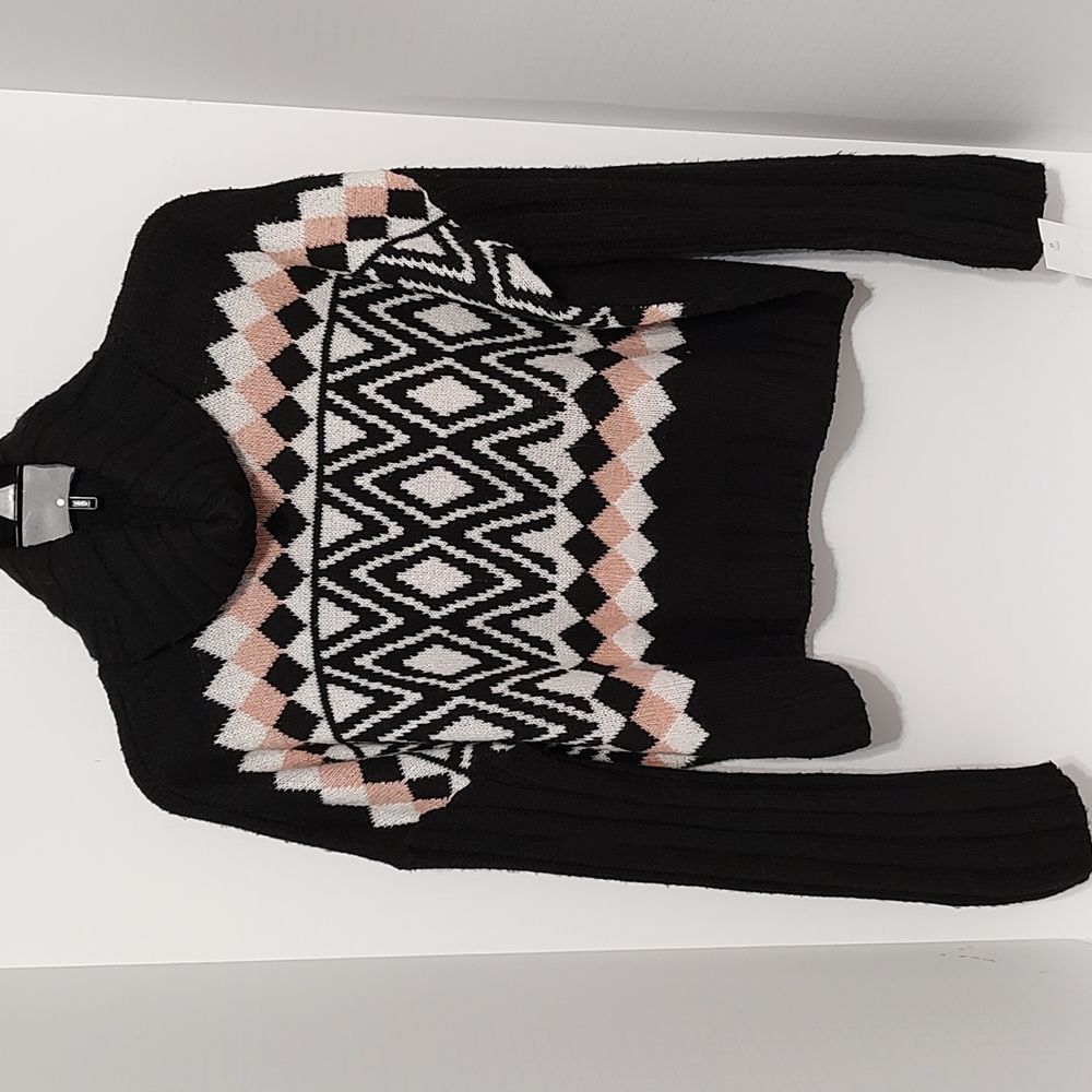 New Black & White Textured Turtle Neck Sweater sz Medium